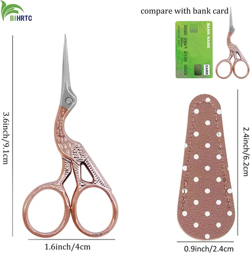 Miniatura 2 de BIHRTC Tijeras de Bordado de 3.6 Pulgadas, Tijeras Pequeñas de Precisión para Bordado, Tijeras de Acero Inoxidable para Manualidades, Costura, Oro