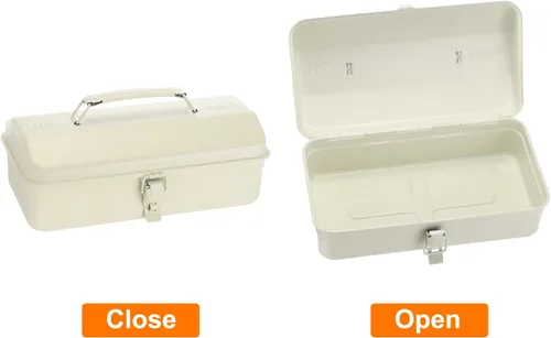Miniatura 3 de HARFINGTON Caja de Herramientas 11.4" Caja de Herramientas de Acero Portátil Estilo Techo de Cadera con Cierre de Pestillo de Metal Cofre de Blanco