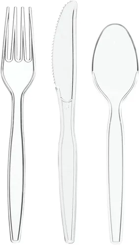 Miniatura 2 de GUSTO [Paquete combinado de 360 unidades] cubiertos básicos de plástico transparente, utensilios desechables pesados, 180 tenedores, 120 cucharas