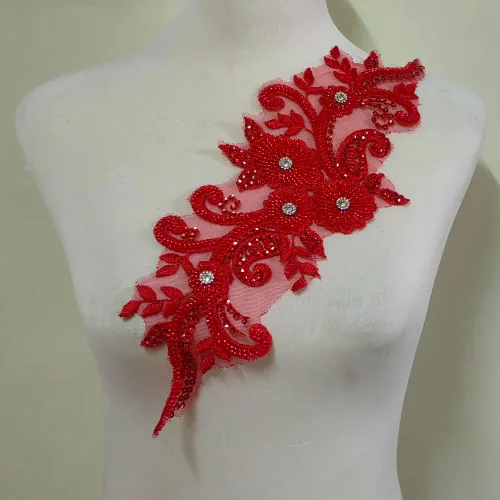 Miniatura 5 de Apliques de encaje con cuentas 3D Luz Lujo Ropa Collar Ramillete Bordado Accesorios (azul oscuro)