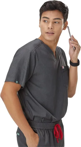 Miniatura 3 de Mediclo Camisa médica médica para hombre - Crevan Essential 3 bolsillos Eco amigable con el medio ambiente FYSEL tela con cuello en V camisa ropa