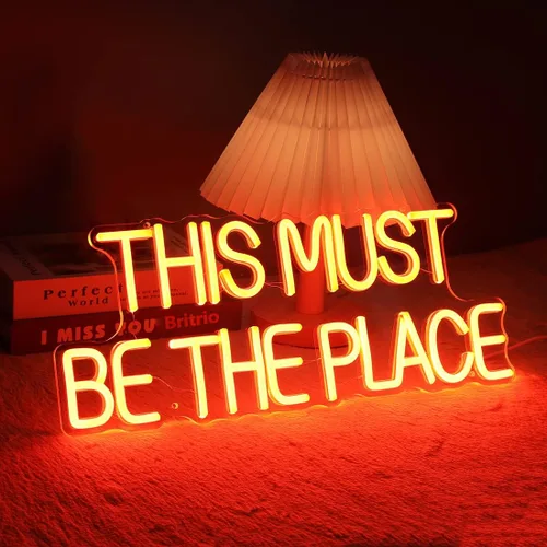 Miniatura 9 de Britrio Letrero de neón con texto en inglés «This Must Be The Place» para decoración de pared de dormitorio, letrero luminoso de luz de neón