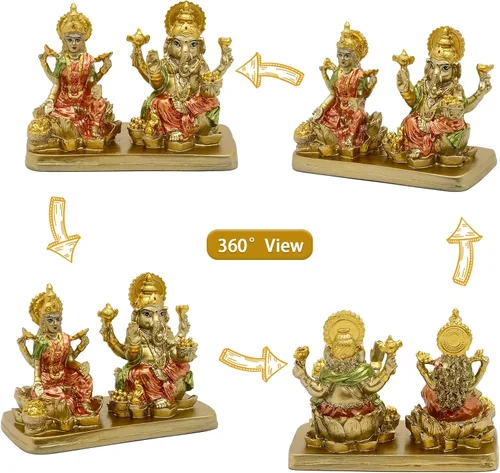 Miniatura 3 de alikiki Estatua de señor hindú Ganesha Lakshmi - 3.7 pulgadas de alto Dios indio Laxmi Ganesh Murti Artículo para el hogar Templo Puja Pooja Ídolo