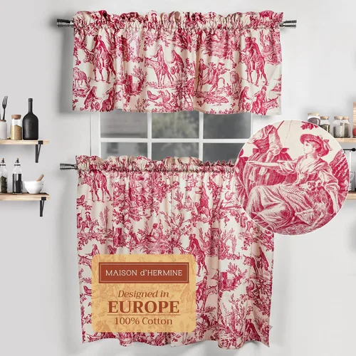 Miniatura 67 de Maison d' Hermine Juego de cortinas de cocina para ventanas, juego de cortinas de cocina 100% algodón, cenefas para el hogar [2 niveles