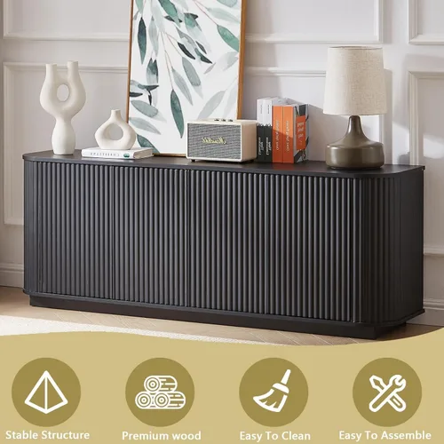 Miniatura 5 de Aparador de 64 pulgadas, soporte de madera para centro de entretenimiento moderno, consola multimedia con 4 gabinetes para almacenamiento, soportes