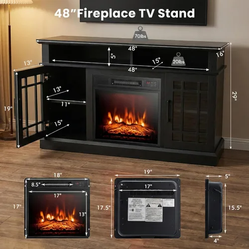 Miniatura 7 de SIMOE Soporte de TV Moderno de 48 Pulgadas con Chimenea Eléctrica, Consola de TV para TVs con Chimenea de 18 hasta 55 Pulgadas con 2 Estantes Negro