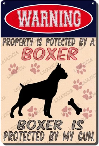 Miniatura 13 de LIUAXICIA Letreros divertidos de metal con texto en inglés "Warning Property is Potected by A American Bulldog is Protected by My Gun" The Coffee