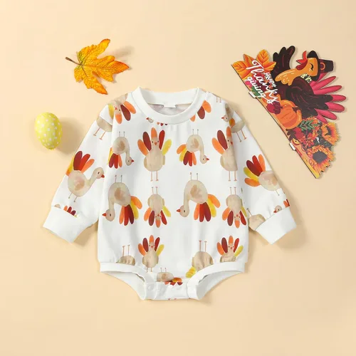 Miniatura 6 de FYBITBO Traje de Acción de Gracias para bebé, niña y niño, sudadera de pavo sin botones, mameluco de manga larga, linda ropa de otoño