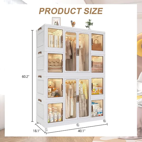 Miniatura 7 de Organizador portátil de almacenamiento de armario para ropa, organizador de armario plegable de plástico con puerta magnética transparente