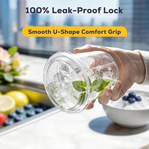 Miniatura 5 de Fit Meal Prep Paquete de 100 vasos de plástico transparente de fondo redondo de 12 onzas con tapas sin popote, tazas de café helado desechables