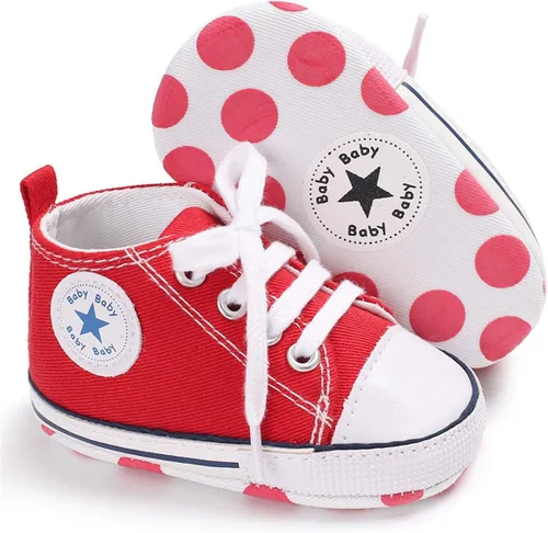 Miniatura 4 de KIDSUN - Zapatos deportivos unisex de caña alta para bebés, mezclilla de lona, suela antideslizante, suaves, para los primeros pasos