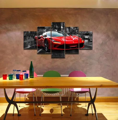 Miniatura 7 de Póster de pared en blanco y negro, 5 piezas, diseño de automóvil deportivo rojo grande, lienzo para habitación de niños, dormitorio, sala de estar