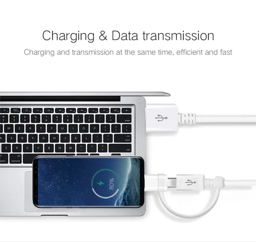 Miniatura 2 de Cable de datos USB de 5 A completo funciona para DJI Osmo Action con adaptador MicroUSB y USB tipo C para velocidades de carga rápida dual Blanco