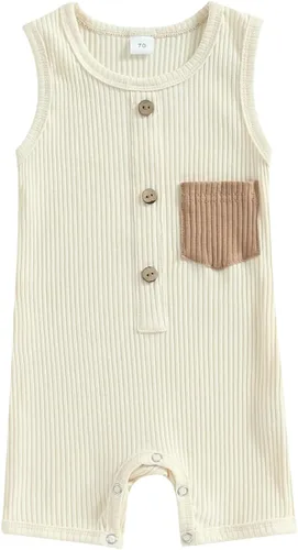 Miniatura 77 de Mameluco unisex de manga corta para bebé recién nacido, con botones, de una pieza, ropa de color sólido