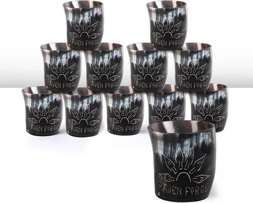 Miniatura 44 de Handicrafts Home Juego de 4 vasos de chupito hechos a mano, patrón entrecruzado de 6.5 onzas, chupitos de whisky vikingo naturales para cócteles