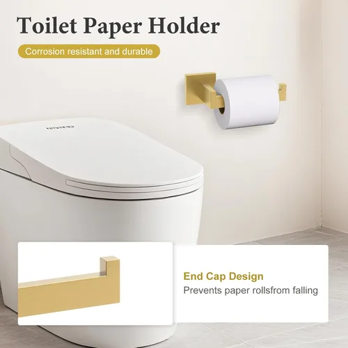 Miniatura 3 de TURS Juego de accesorios de baño de 5 piezas de acero inoxidable cepillado dorado para toallero, montaje en pared, Q7LSJ-P5 Oro cepillado