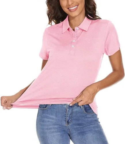 Miniatura 4 de BIYLACLESEN Polo para mujer de manga corta 4 botones de secado rápido