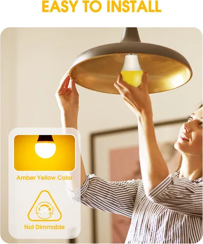 Miniatura 6 de Bombillas LED amarillas para insectos en el exterior, bombilla LED amarilla A19 para exteriores, equivalente a 60 W, luces amarillas ámbar de 9 W