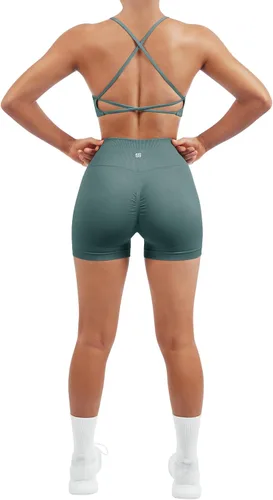 Miniatura 5 de SUUKSESS Conjuntos de Entrenamiento Sin Costuras para Mujer, Sujetador Deportivo con Tirantes, Shorts de Cintura Alta y con Realce de Glúteos