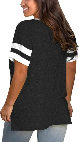 Miniatura 2 de VISLILY Womens Plus-Size Tops V Neck Summer T Shirts Striped Short Sleeve Tunic Tee