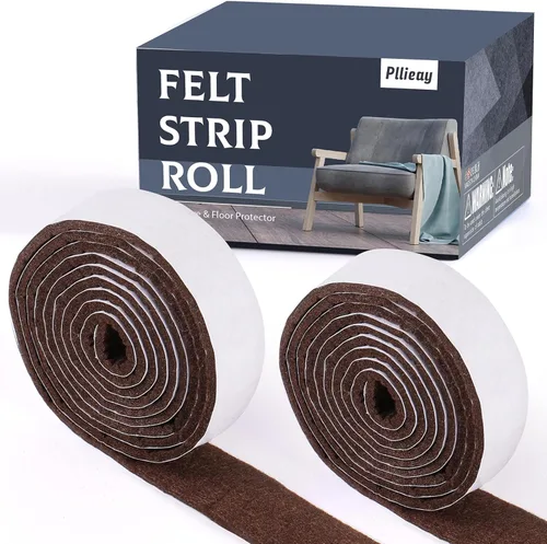 Miniatura 11 de Pllieay Paquete de 2 rollos de tiras de fieltro con respaldo adhesivo, almohadillas de fieltro para muebles de uso pesado para pisos de madera dura