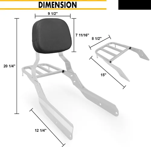 Miniatura 6 de Respaldo de barra de pasajero con portaequipajes para Honda VTX 1300 1800 N/R/S modelos 2002-2008 acabado cromado