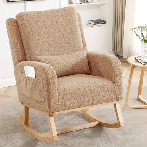 Miniatura 14 de HCHAIRH Silla Mecedora para Cuarto de Bebé, Sillas Mecedoras Tapizadas con Cojín Lumbar, Silla Mecedora Moderna y Elegante para Cuarto de Mamá, Sala