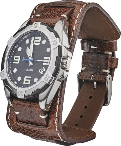 ALPINE - Correa de reloj de cuero genuino vintage Correa de reloj de cuero de grano completo Correa de reloj de repuesto para mujeres y hombres