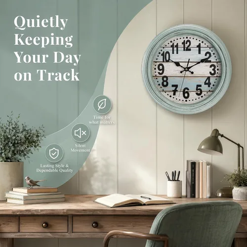 Miniatura 8 de ZENFUN Reloj de pared rústico de 12 pulgadas, reloj de pared silencioso sin tictac, funciona con pilas, decoración de pared de estilo rústico