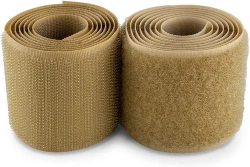 Cinta de velcro para coser de 2 pulgadas de ancho, color beige, no adhesiva, 1 yarda de longitud, cinta de nailon color tostado, juego de