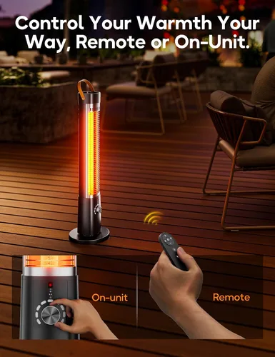 Miniatura 8 de Calentador al aire libre para patio, 32" Calentadores eléctricos por infrarrojos para interiores con control remoto, 1500W, oscilación de 60°