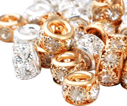 Miniatura 4 de BronaGrand 40 cuentas espaciadoras europeas de diamantes de imitación de 0.315 pulgadas (0.315 in), cuentas espaciadoras de cristal para bricolaje