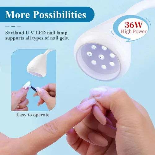 Miniatura 4 de SAVILAND Lámpara LED UV para uñas: Mini luz UV de 36 W para uñas de gel con soporte para cepillo de uñas, lámpara de uñas de gel y luz de curación