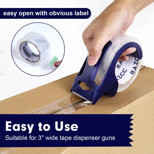 Miniatura 6 de RAZCC Cinta de embalaje, 12 rollos de cinta de embalaje transparente resistente con dispensadores para embalaje, envío, mudanza y correo, cinta