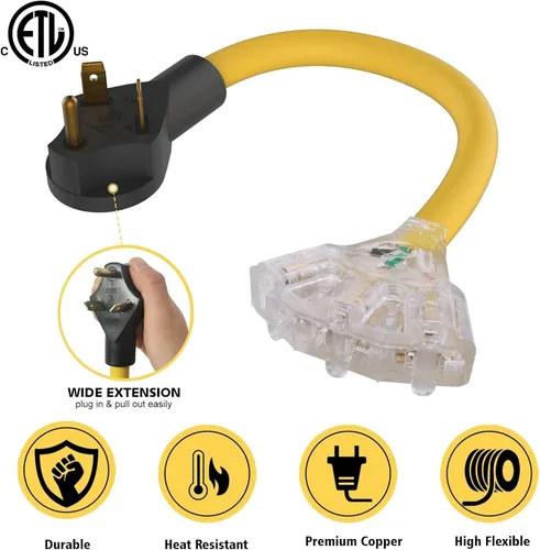 Miniatura 5 de Adaptador de 30 amperios a 20 amperios 110 Distribución RV NEMA TT-30P macho a 3X 5-20R enchufe hembra 30amp divisor de enchufe a 15Amp 5-15/5-20