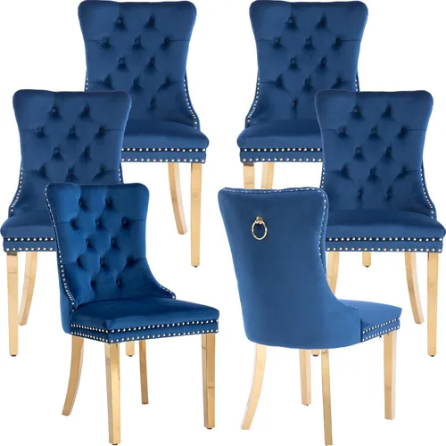 Miniatura 126 de ODUSE-DAILY - Juego de 4 sillas de cocina y comedor de terciopelo beige, tapizadas en tela, respaldo alto con alas, anilla metálica, estructura