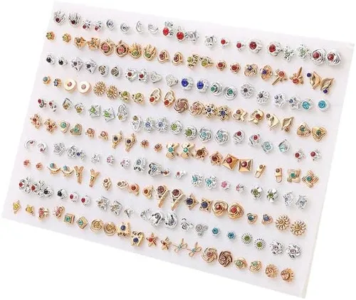 Juego de 100 pareslote de aretes de cristal geométricos de flores de frutas coloridas para mujeres y niñas, aretes de plástico, regalos de joyería