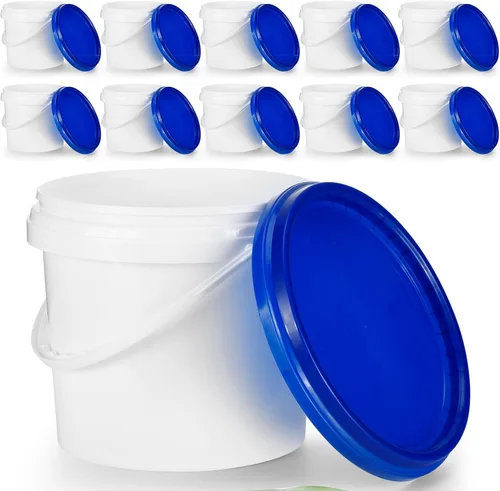 Miniatura 9 de Gerrii Paquete de 10 cubetas de plástico blanco con asa y tapa, cubetas de almacenamiento de alimentos, cubetas multiuso para pintura, agua, arte