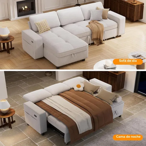 Miniatura 9 de Vipbear Sofá Seccional Cama de 81" con Cama Extraíble, Sofá Cama en Forma de L, Sofá Extraíble con Respaldo Reclinable, Chaise de Almacenamiento