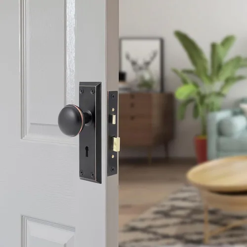 Miniatura 2 de Juego de cerradura embutida para puerta interior, pomos de puerta vintage con cerradura y llave de esqueleto, pomos de puerta antiguos con acabado