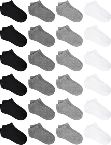 URATOT 24 pares de calcetines de corte bajo para niños Calcetines tobilleros atléticos de media amortiguación para niños o niñas