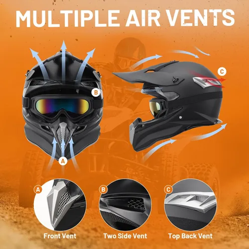 Miniatura 5 de OUMURS Casco de motocross para adultos con gafas, guantes y máscara, casco de motocross ATV unisex para adultos, hombres y mujeres, visera solar