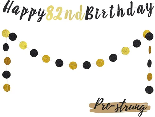 Miniatura 7 de Juego de decoración de cumpleaños número 100 – Cartel de feliz cumpleaños número 100 con puntos circulares de purpurina negra y dorada que saluda a