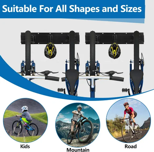 Miniatura 7 de Sinoer Estante de almacenamiento para bicicletas, colgador de almacenamiento para bicicletas, 4 bicicletas + 3 cascos, soporte vertical resistente