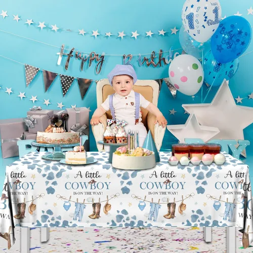 Miniatura 3 de Decoraciones para baby shower, 3 piezas, mantel occidental, cubierta de mesa de vaquero para vaqueros, decoración de fiesta de baby shower