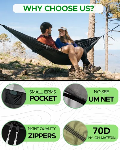 Miniatura 5 de Sunyear Hamaca de camping con red, hamaca doble y individual con red similar a la casa, fácil de instalar y empacar, ligera y portátil, perfecta