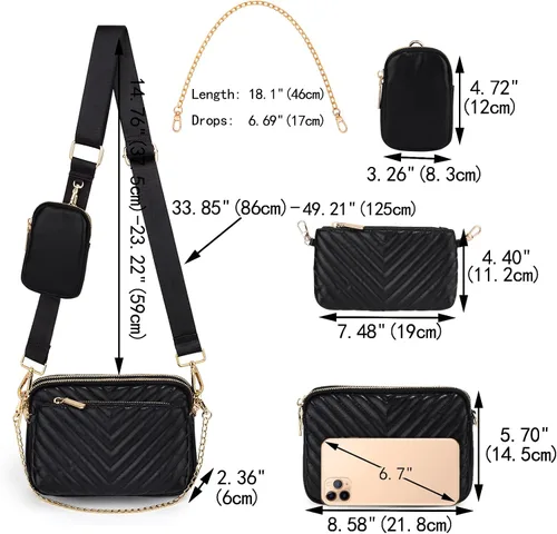 Miniatura 7 de UTO Pequeñas bolsas cruzadas para mujer, 3 en 1, diseño de moda, mini cangurera con correa