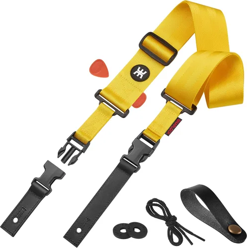 Miniatura 17 de Amumu Correa de nailon SNAPLOCK para guitarra con hebilla de clip para acústico, eléctrico, bajo con bloques de correa y corbata de cabeza, Verde