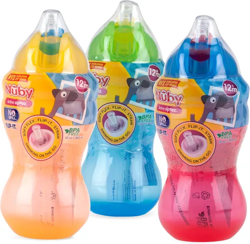 Miniatura 5 de Nuby Paquete de 3 tazas Mega Flip It con popote flexible suave, 12 onzas