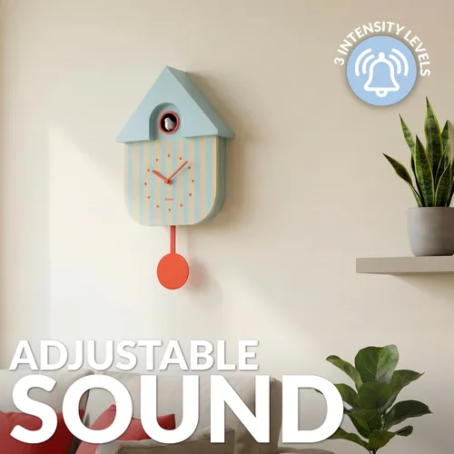 Miniatura 4 de Fisura - Reloj de pared de cuco a rayas azules y beige con esfera roja - Reloj de pared decorativo moderno, regalo único de decoración del hogar
